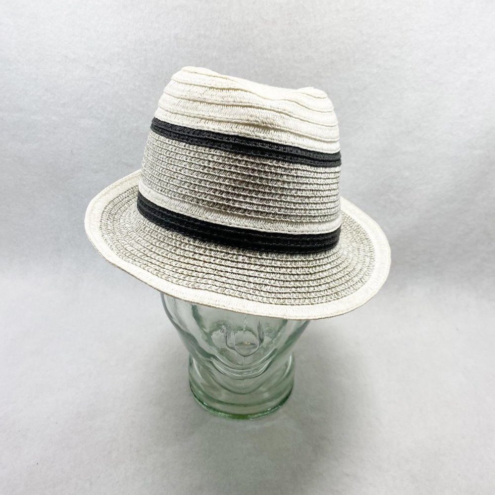 BCBG Maxazaria White & Black Stripe Fedora